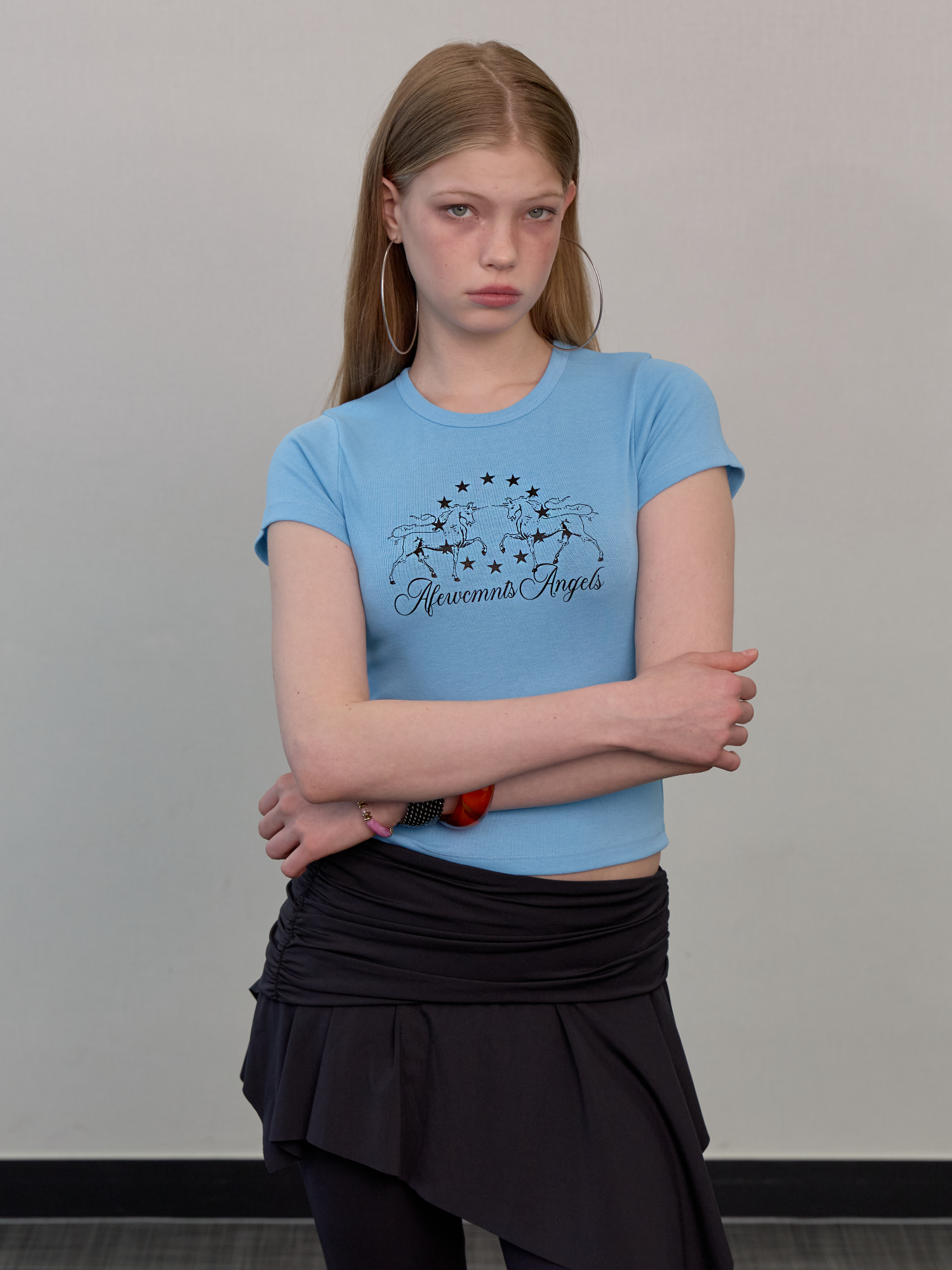 Horse star logo tee sky blue