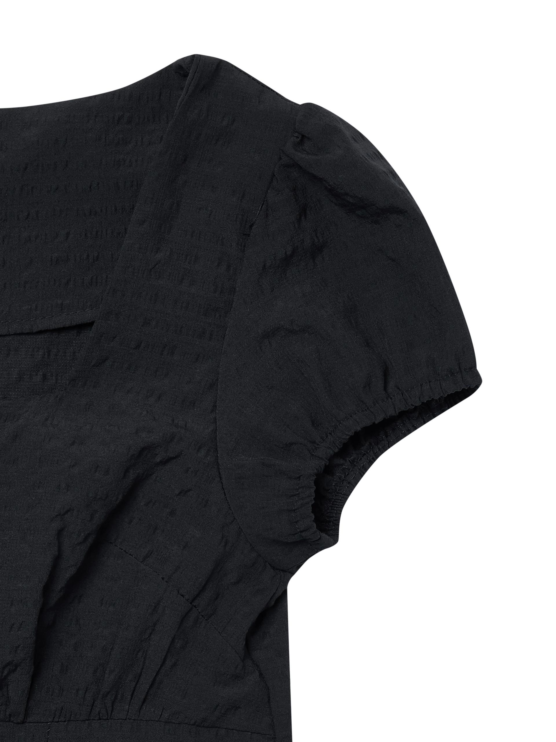 Square neck ruffled blouse navy
