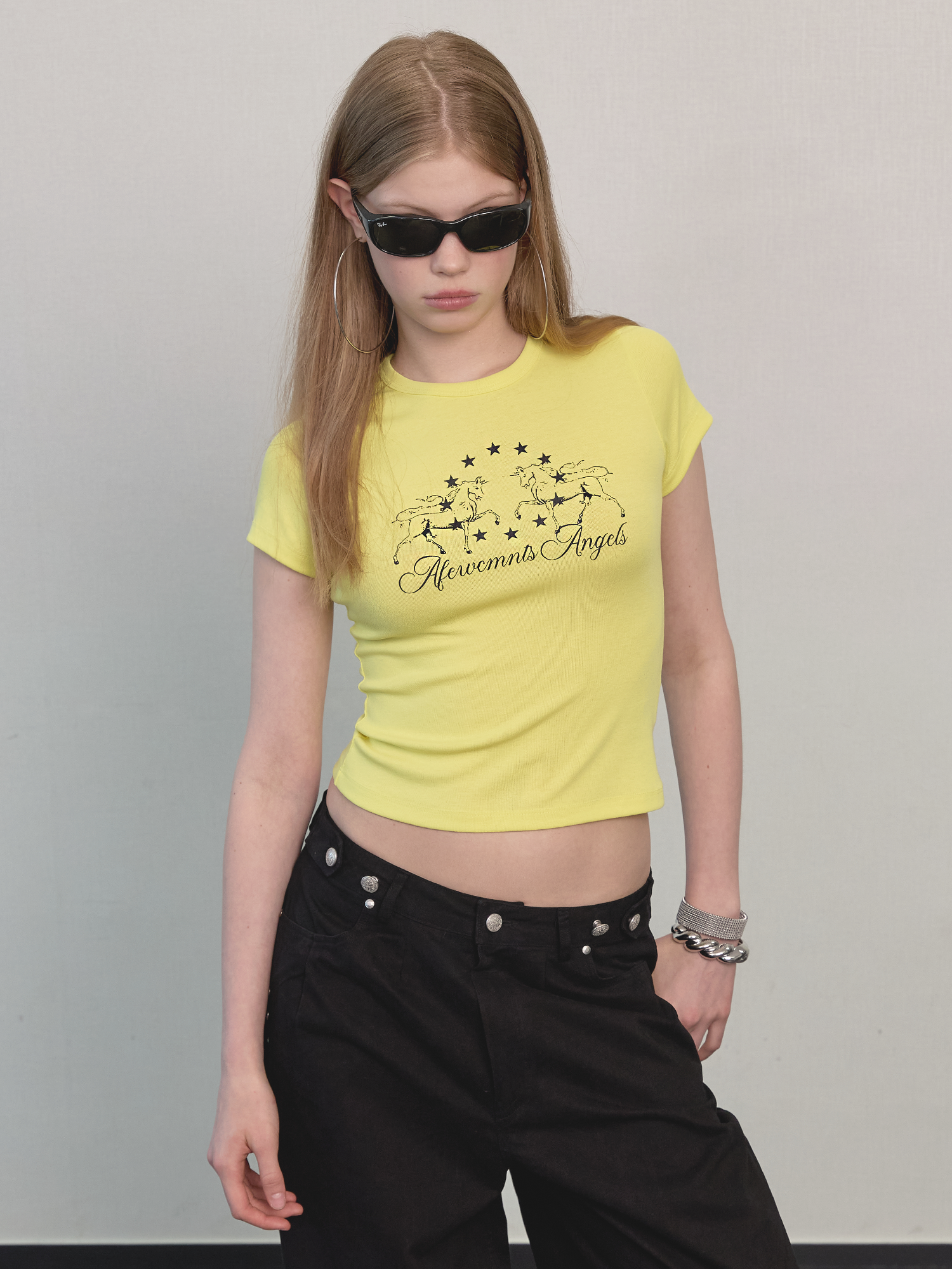 Horse star logo tee lemon yellow