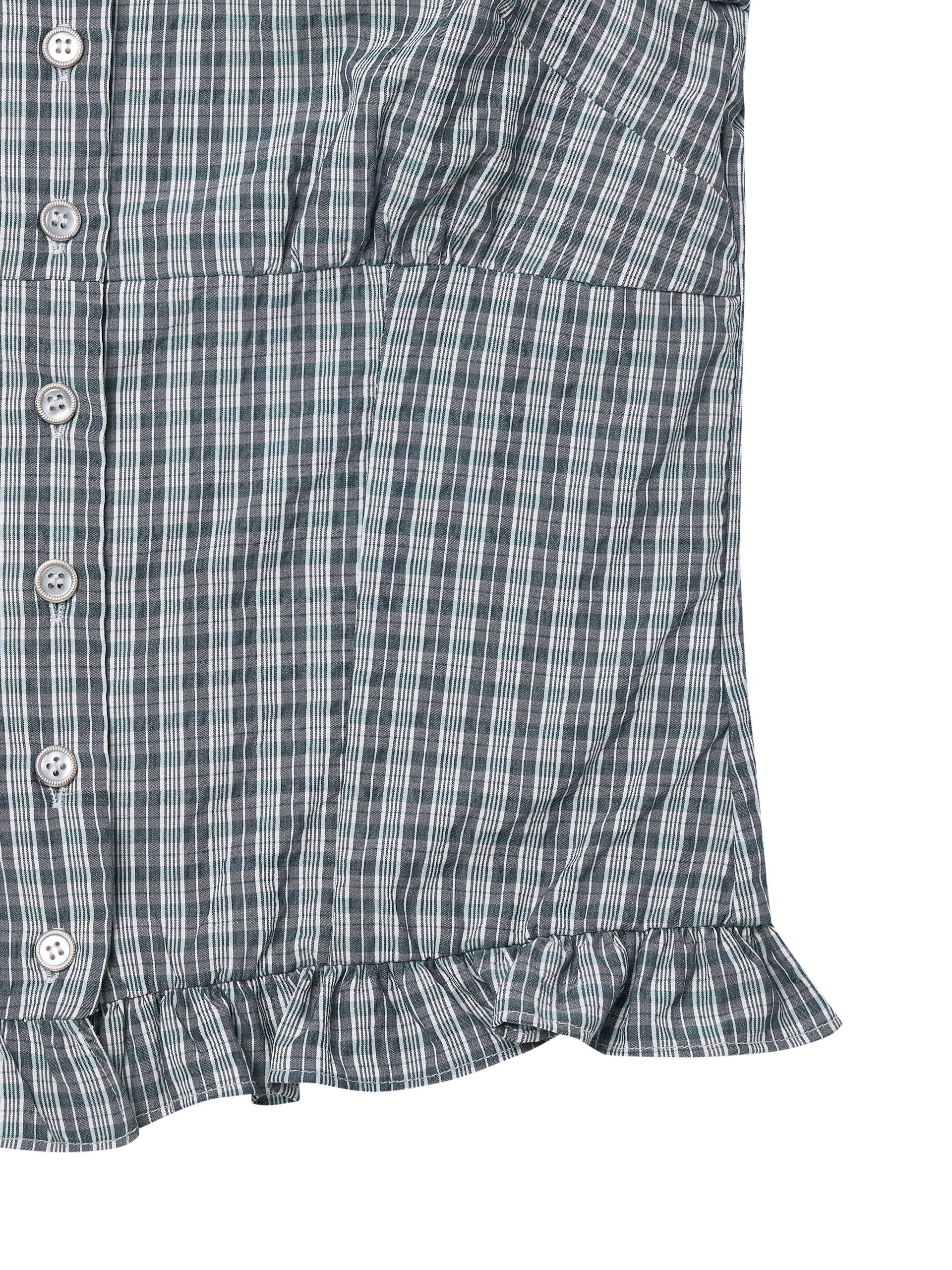 Square neck ruffled blouse blue grey