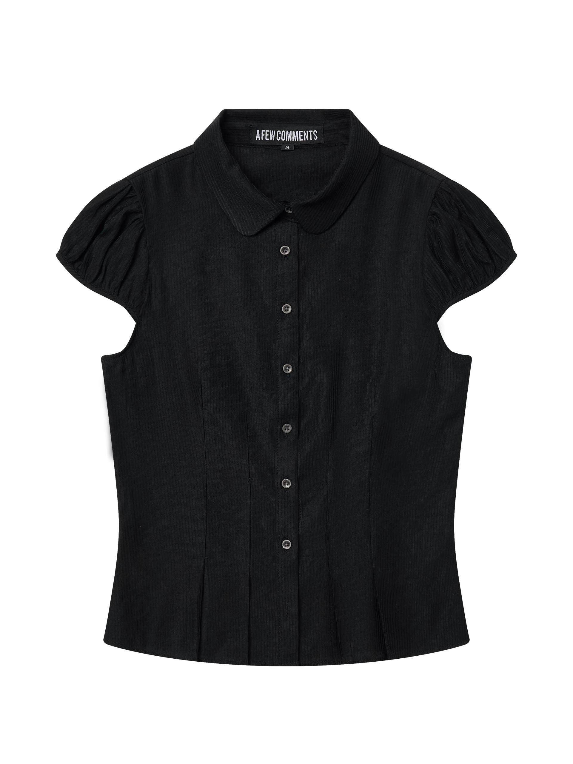 Metal button pleated blouse black