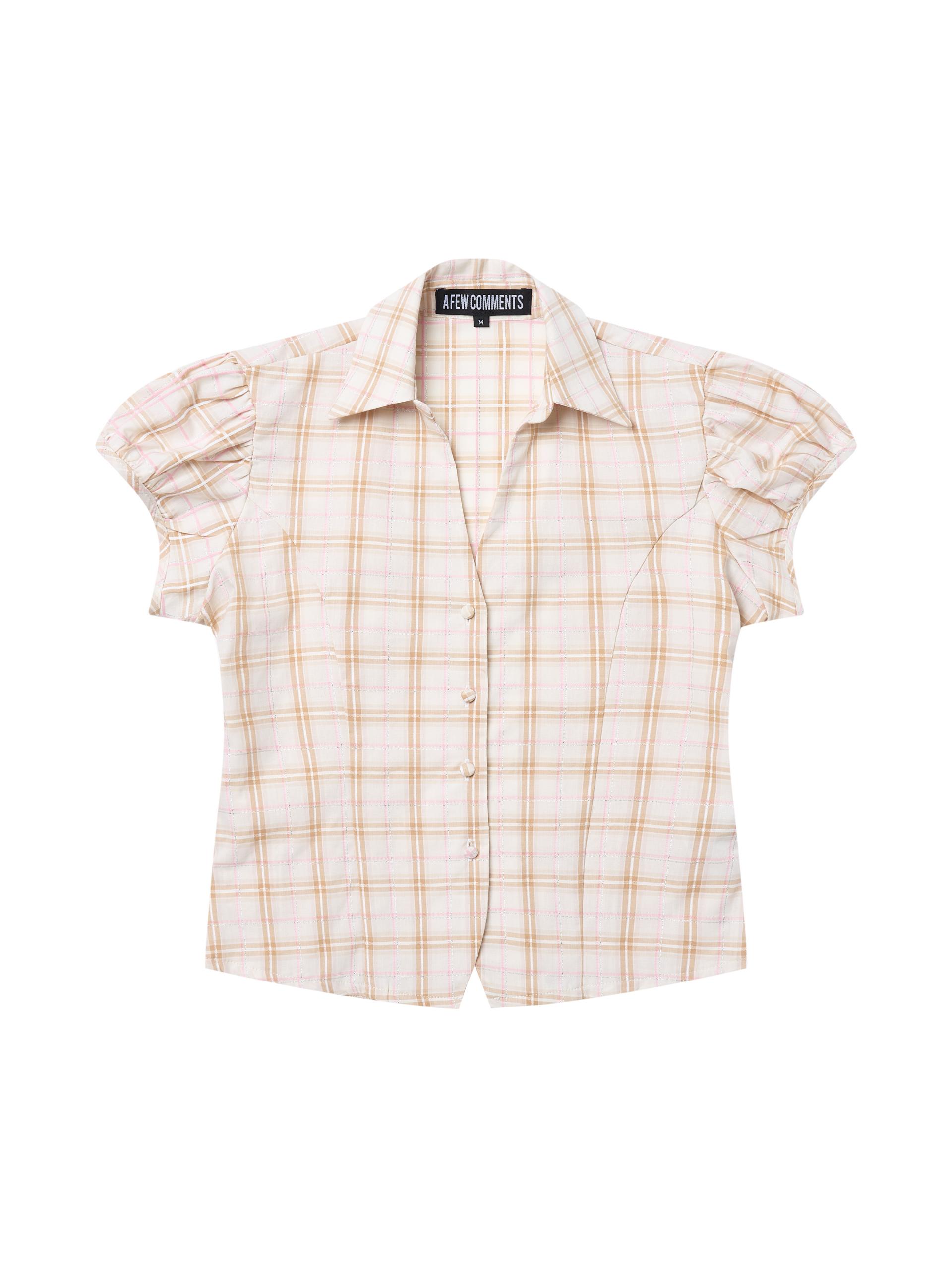 Open collared glow check shirt beige