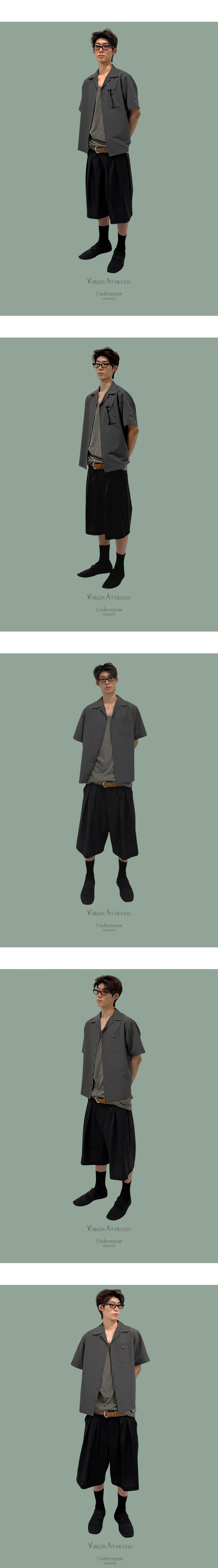 GLIDE OPEN COLLAR SHIRTS- TEAL GRAY