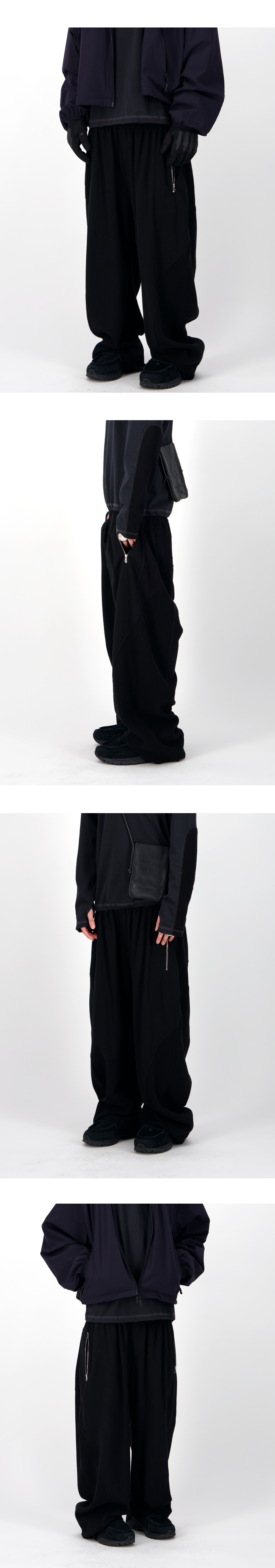 MIXED PANEL SWEAT PANTS - BLACK