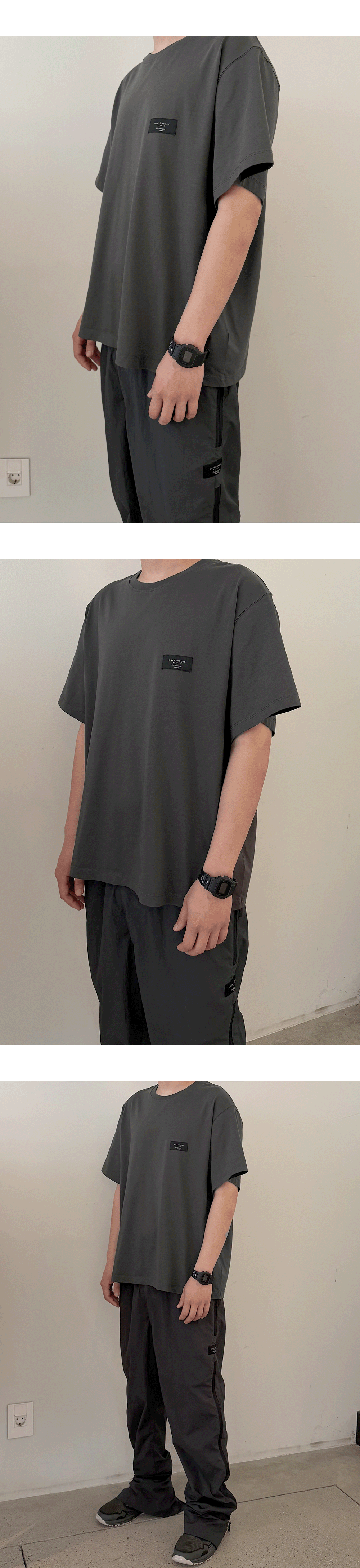 WIDE-FIT HALF T-SHIRTS - CHARCOAL