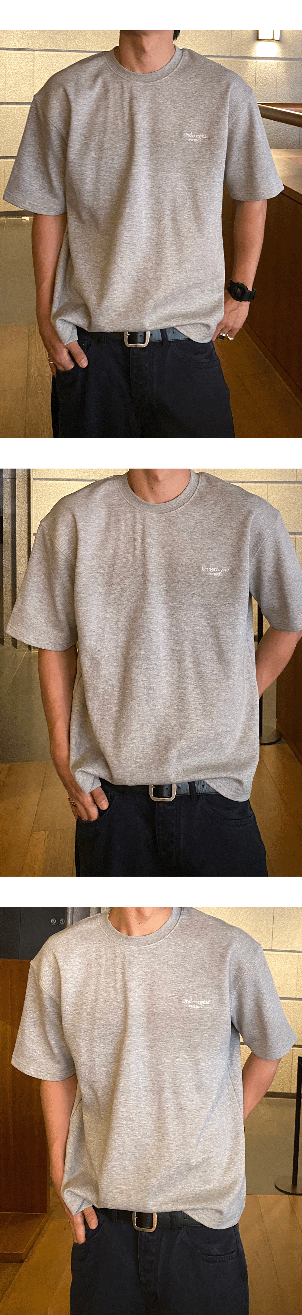Mu.190 Classic Logo Comfort Fit Pique Fabric T-Shirts Melange Gray