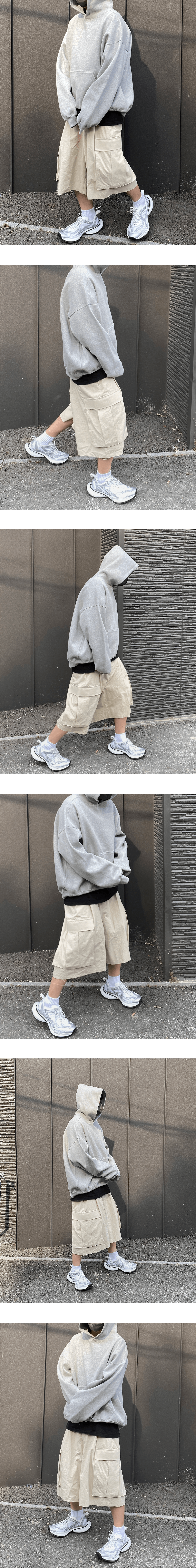 MU.48 Anti Fxxking Logo Play Big Cargo Rip Shorts Beige