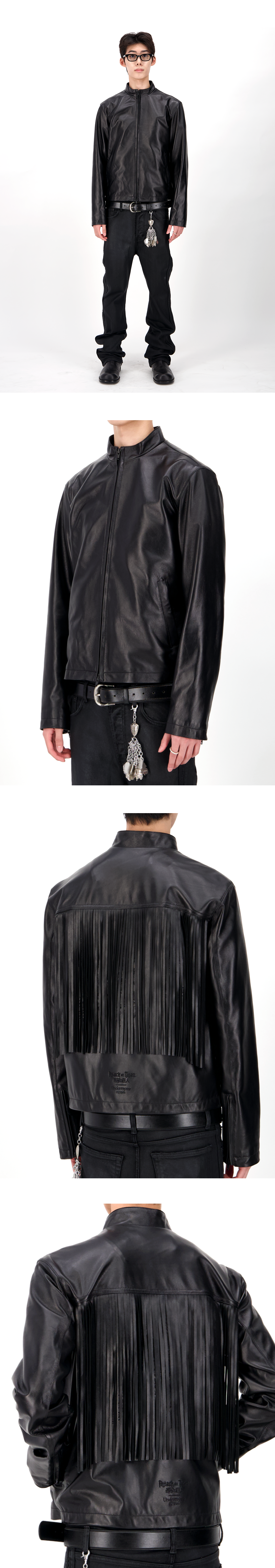 EREN LAMBSKIN FRINGE LEATHER JACKET - PHANTOM BLACK
