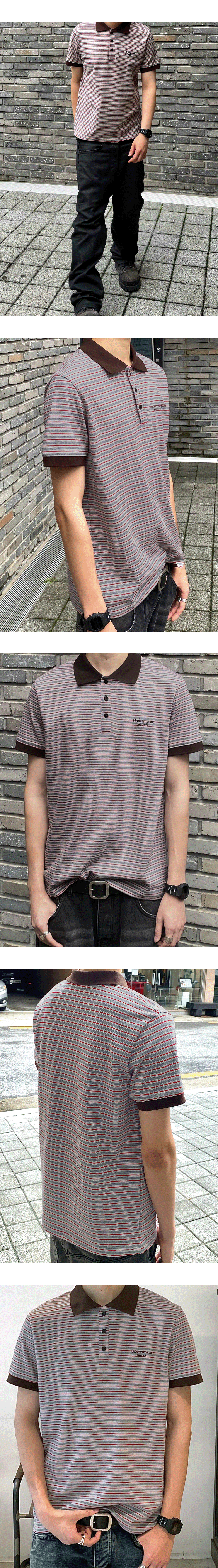Mu.199 Classic Logo Retro Stripe Pk Shirts Red / Brown