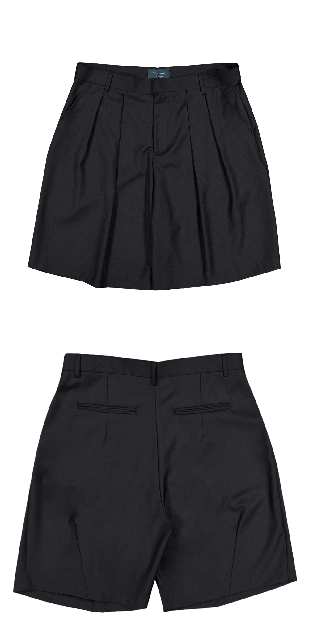 TWO TUCK WIDE SHORTS SLACKS - BLACK