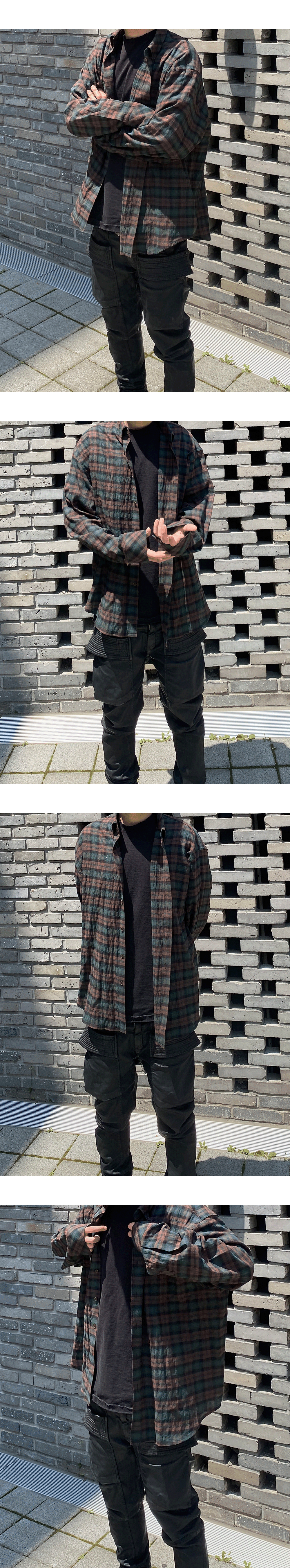 MU.116 Original Logo Basic Long Sleeve Check Shirts Green Brown