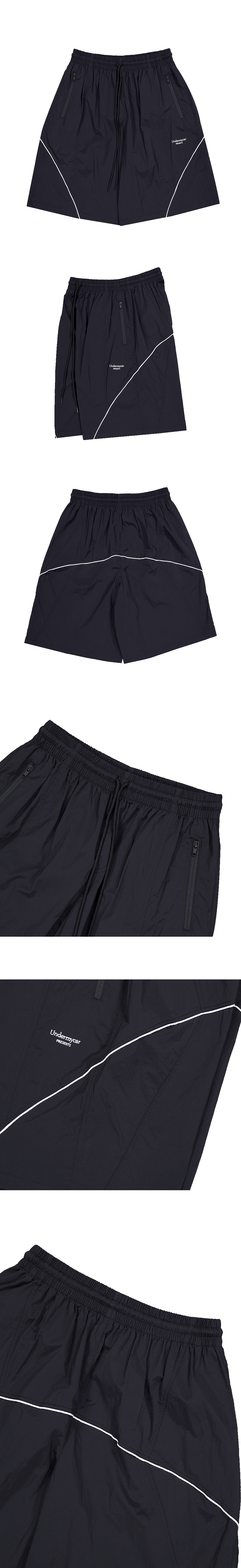 Mu.184 Classic Logo Piping Line Nylon Shorts Black