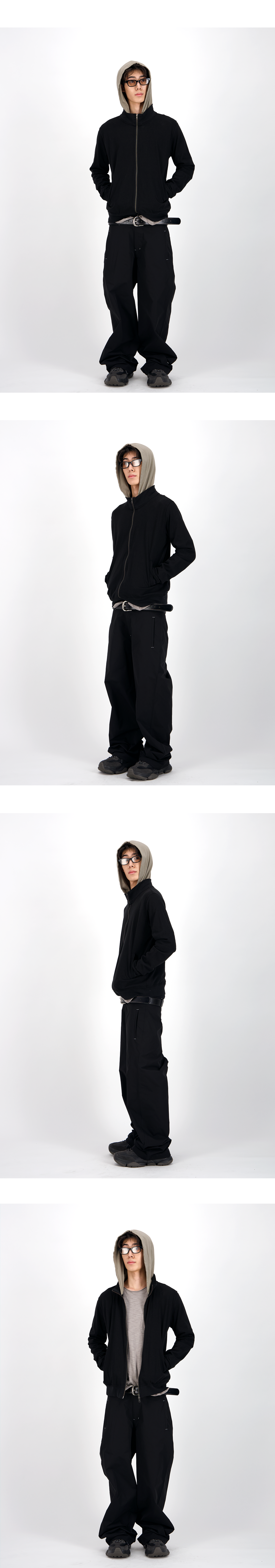 COLLAR FRAME HOOD ZIP-UP - OAT BLACK