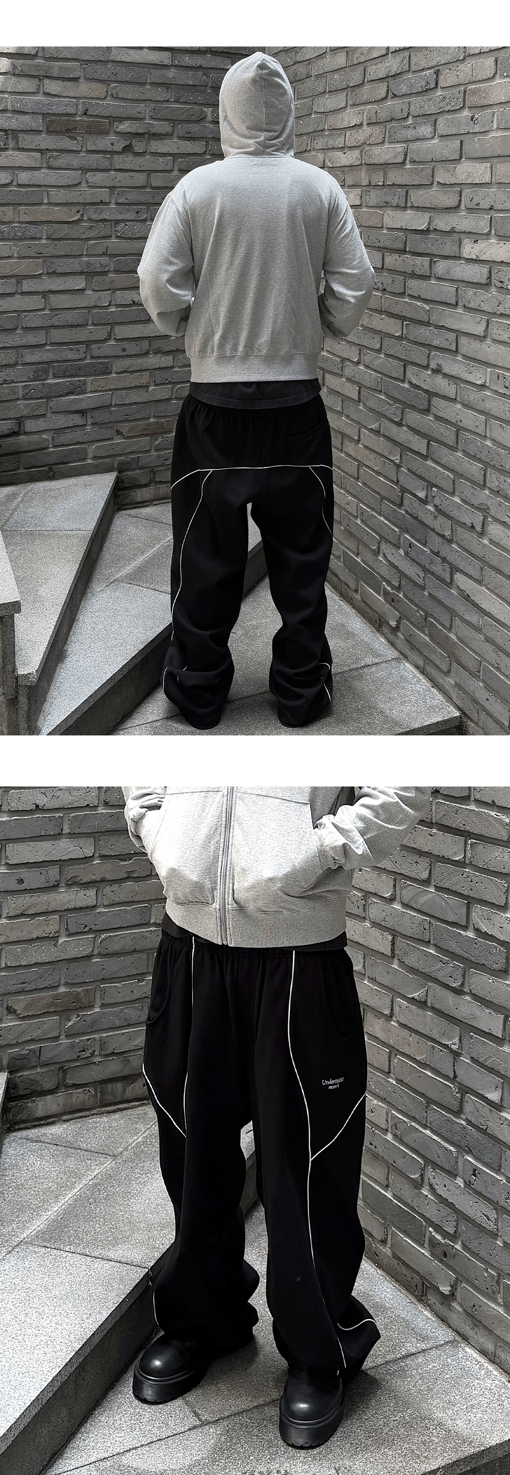 Mu.182 Classic Logo Piping Line Sweat Pants Black