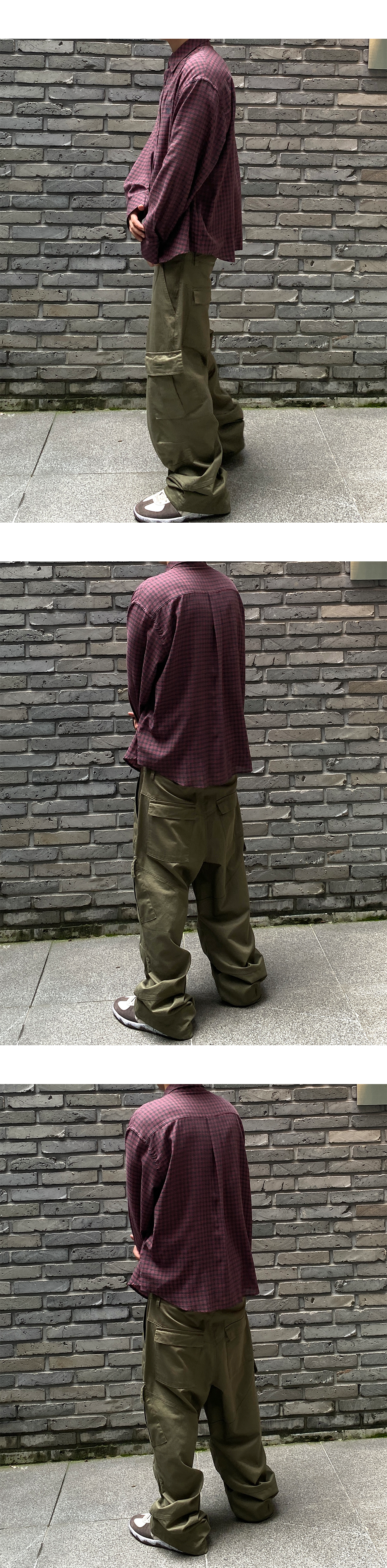 MU.135 Circle Logo Basic Long Sleeve Check Shirts Pink Gray