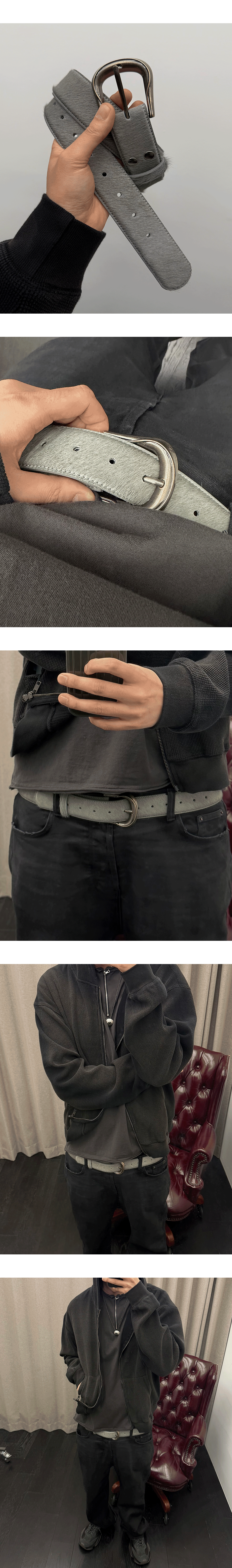 CALF HAIR MODULE BELT STRAP - ASH GRAY HIDE
