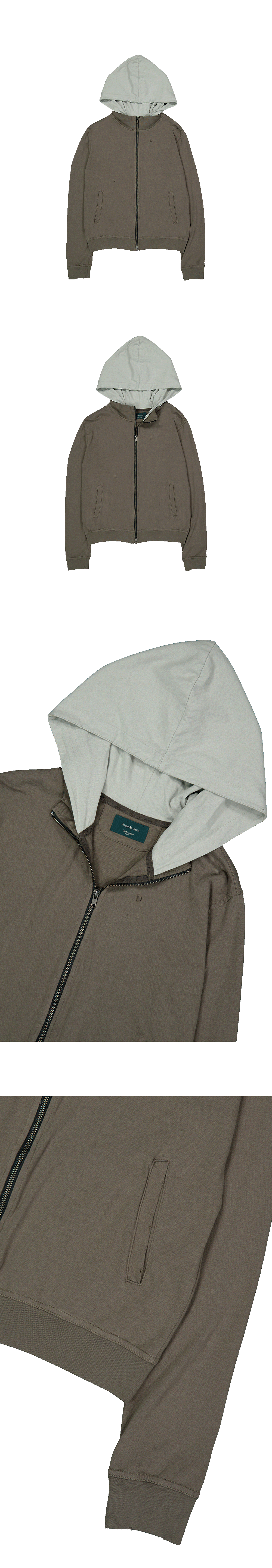COLLAR FRAME HOOD ZIP-UP - ECRU GREIGE