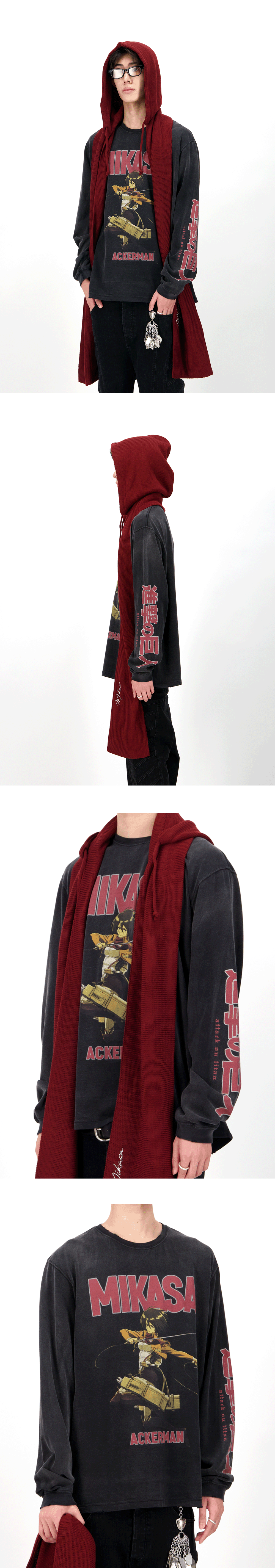 MIKASA ACKERMAN VINTAGE WASHED LONG SLEEVE - FADED BLACK