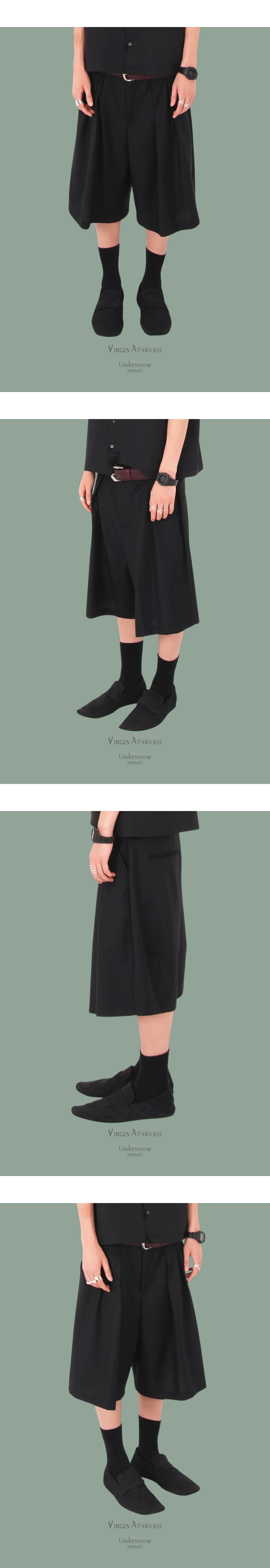 TWO TUCK WIDE SHORTS SLACKS - BLACK