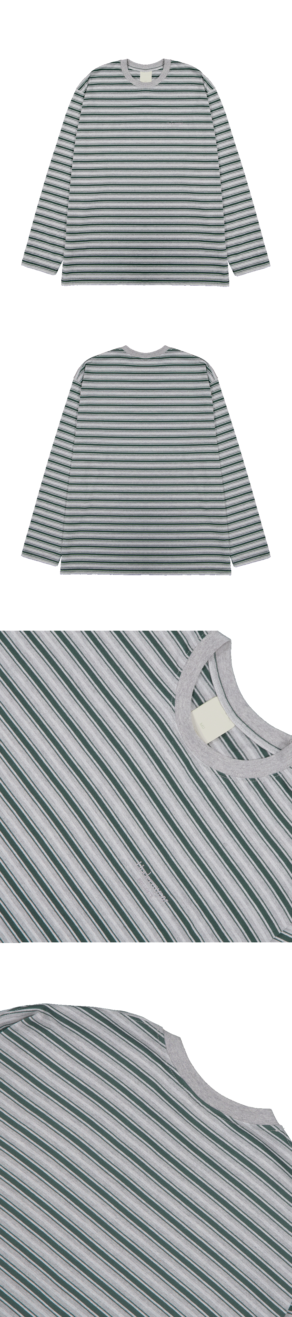 Mu.194 Classic Logo Multi-Border Striped Over Fit Long Sleeve Gray / Green