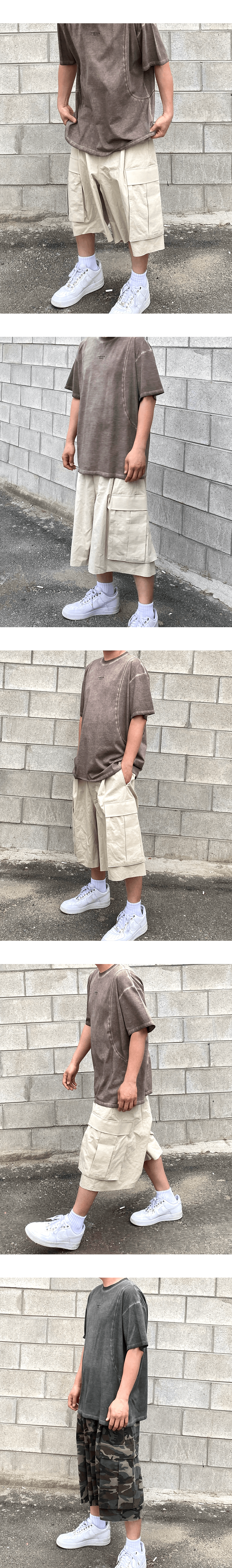 Mu.42 Anti Fxxking Logo Play Geo-Line Pigment T-Shirts Khaki