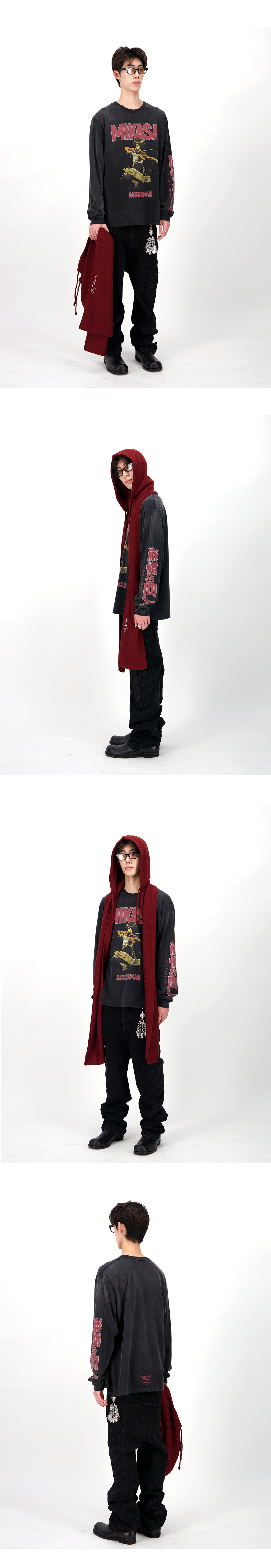 MIKASA ACKERMAN VINTAGE WASHED LONG SLEEVE - FADED BLACK