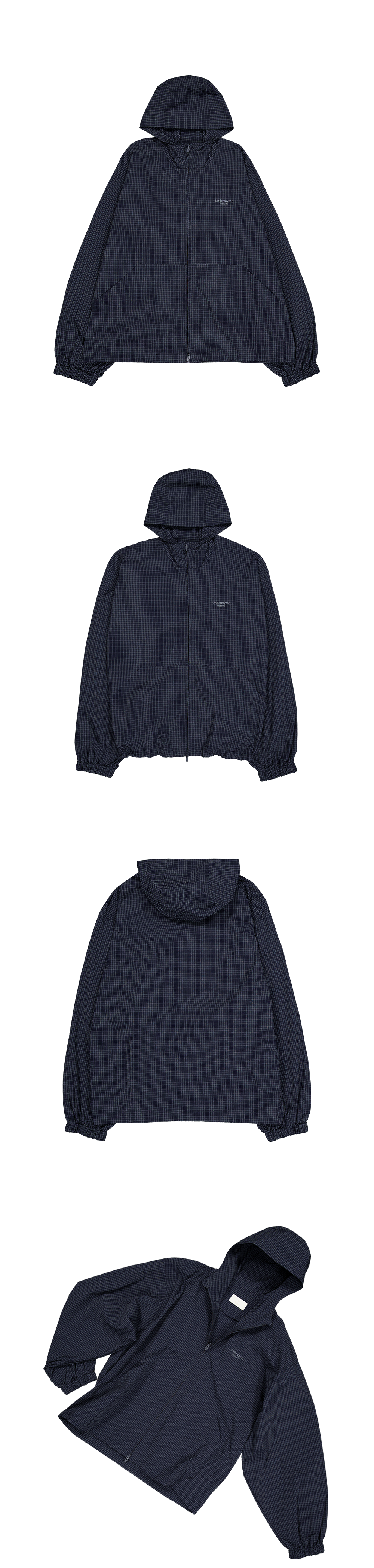 Mu.191 Classic Logo Micro Check Hooded Windbreaker Navy