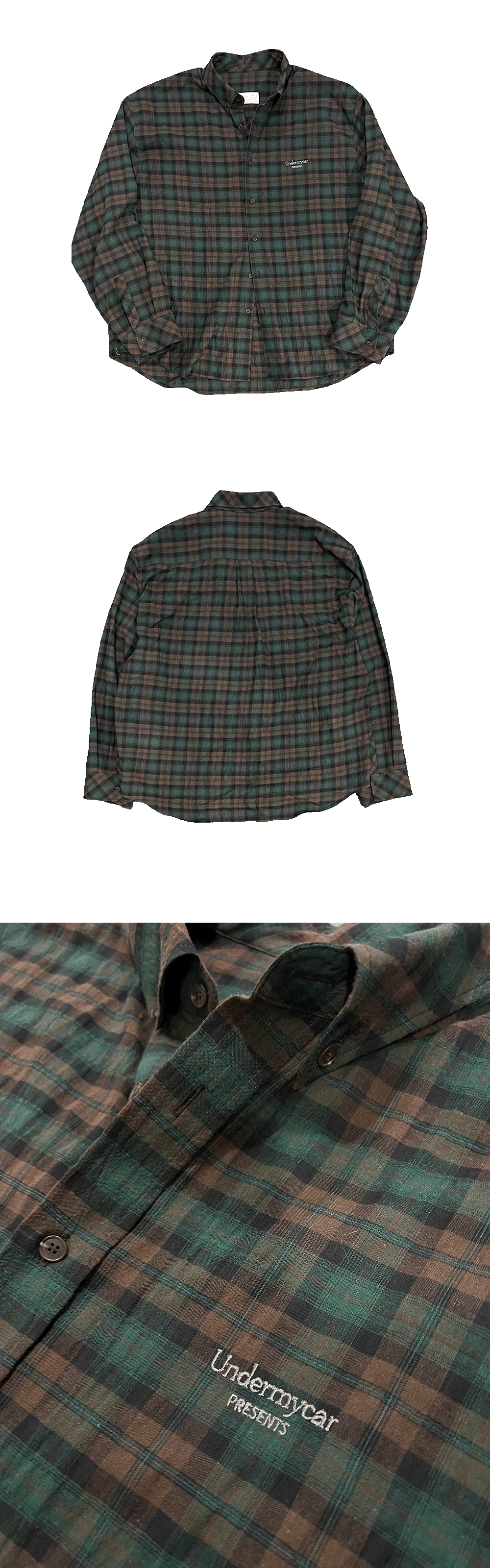 MU.116 Original Logo Basic Long Sleeve Check Shirts Green Brown