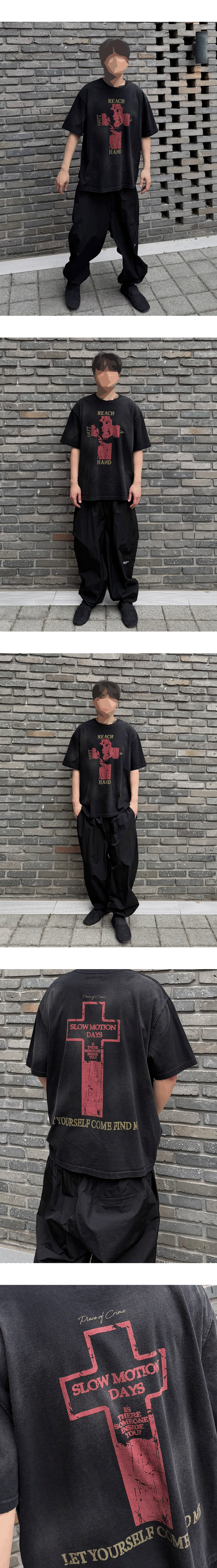 REACH OUT A HAND VINTAGE WASHED T-SHIRTS - BLACK