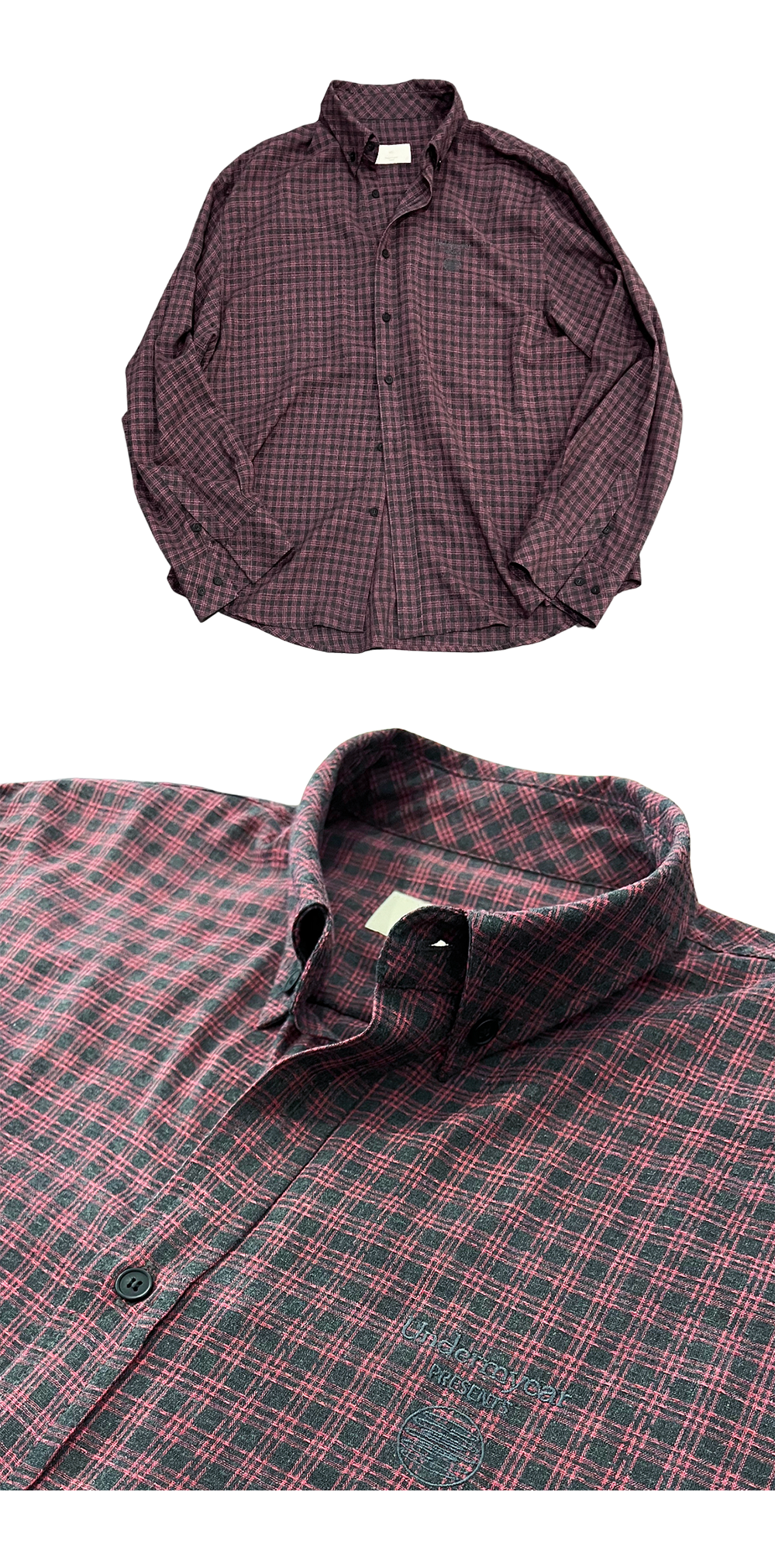 MU.135 Circle Logo Basic Long Sleeve Check Shirts Pink Gray