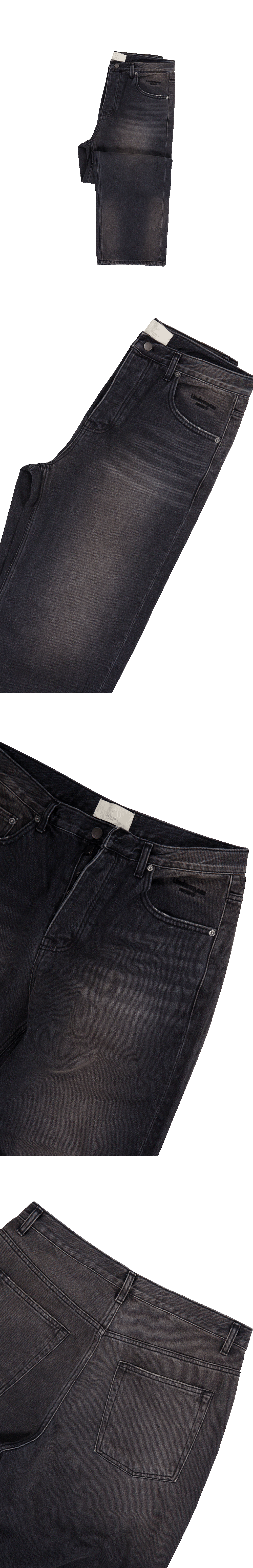 MU.174 Classic Logo Brush Washed Baggy Jeans Washed Black