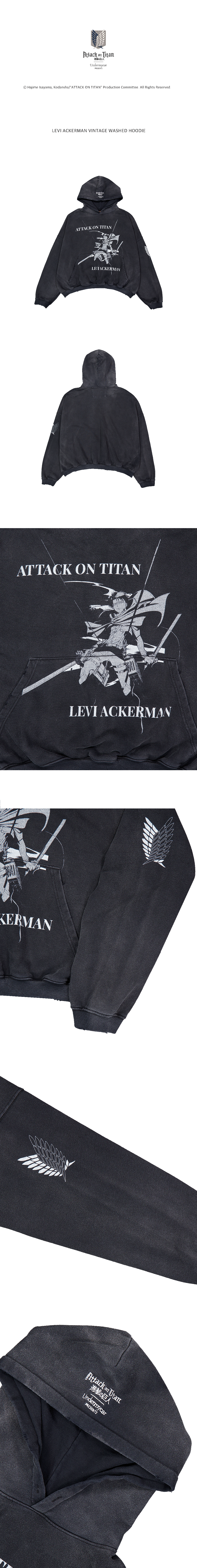 LEVI ACKERMAN VINTAGE WASHED HOODIE - FADED BLACK
