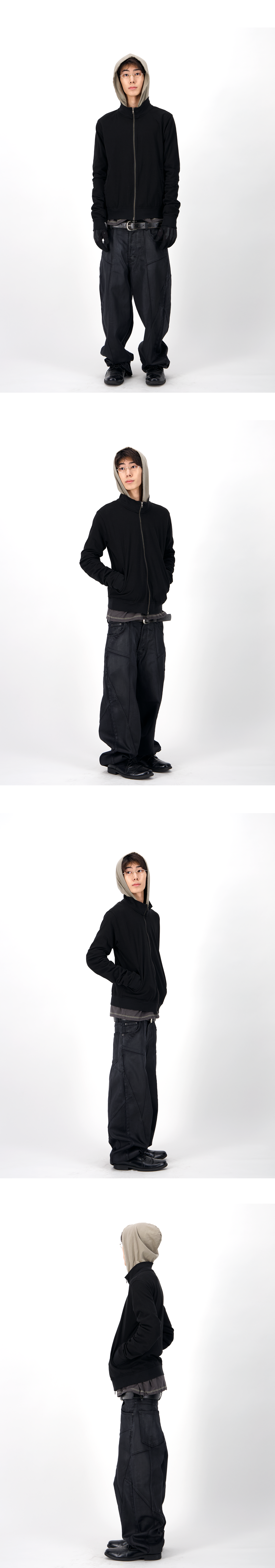 CROSS PANEL COATED BAGGY JEANS - CARBON BLACK