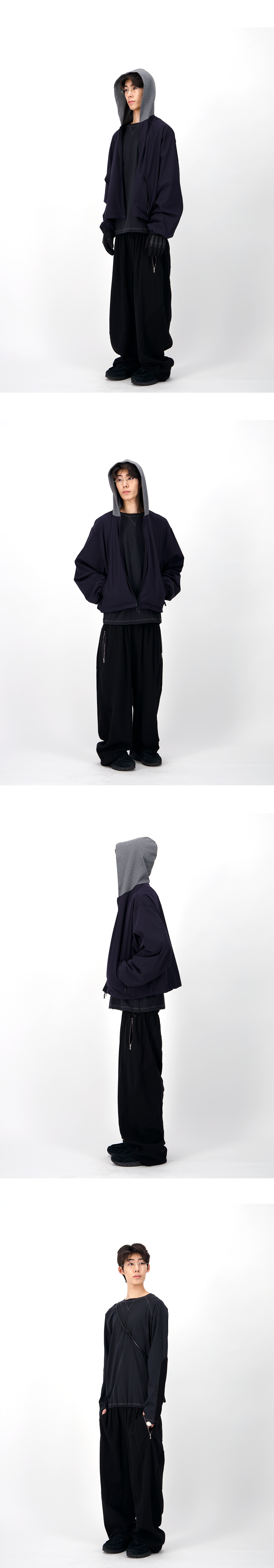 MIXED PANEL SWEAT PANTS - BLACK