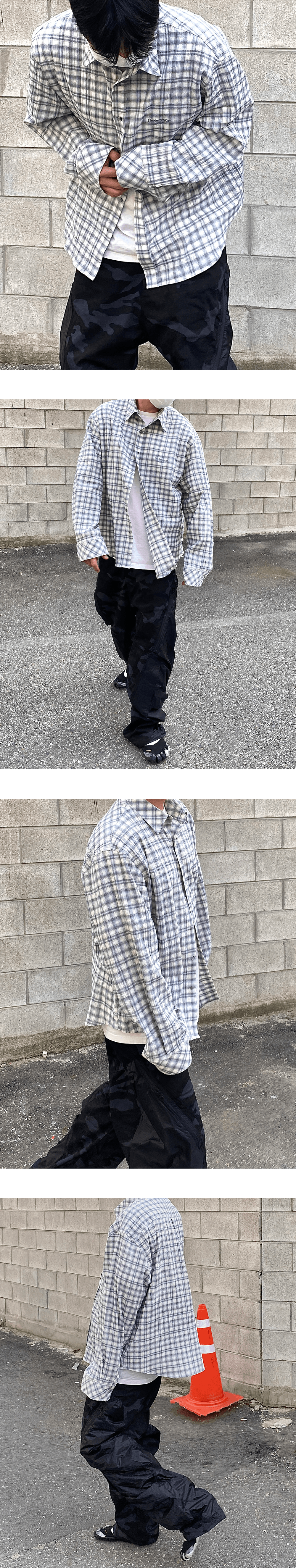 MU.37 Anti Fxxking Logo Play Basic Long Sleeve Check Shirts White Blue
