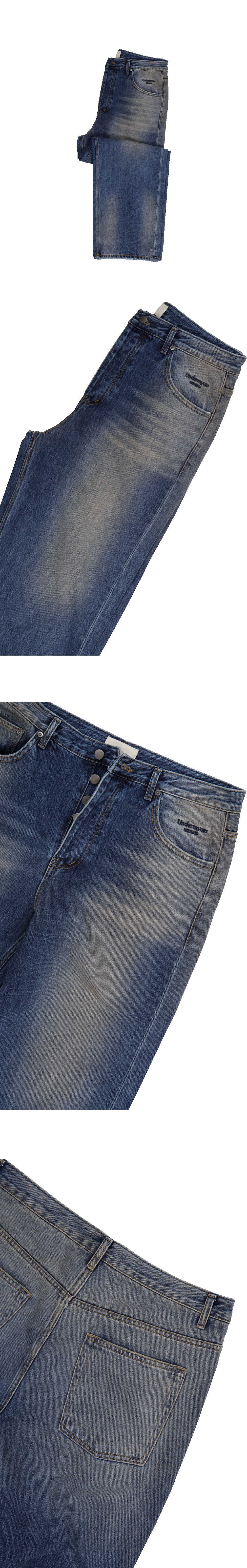 MU.174 Classic Logo Brush Washed Baggy Jeans Washed Blue