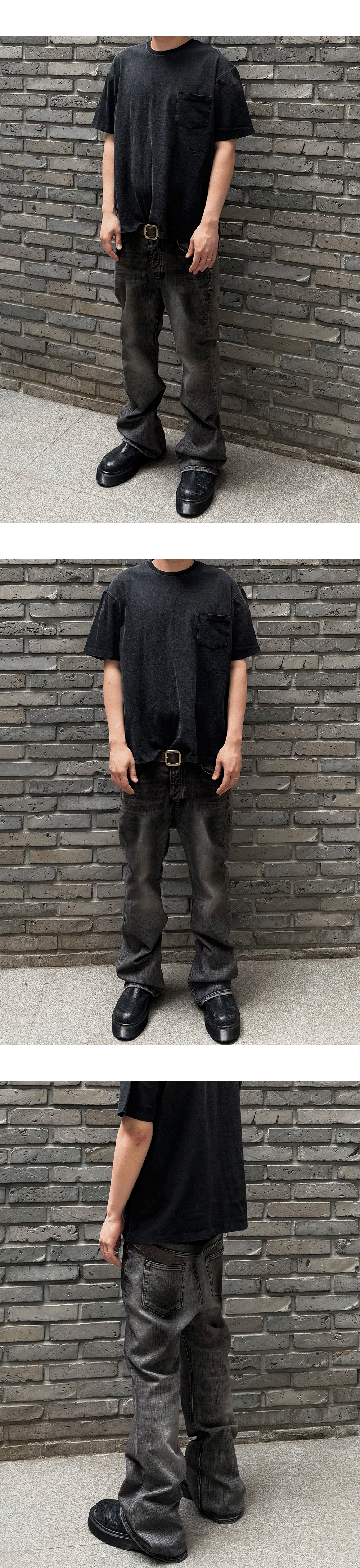 MU.175 Classic Logo Oil Washed Semi Flare Jeans Oil Black