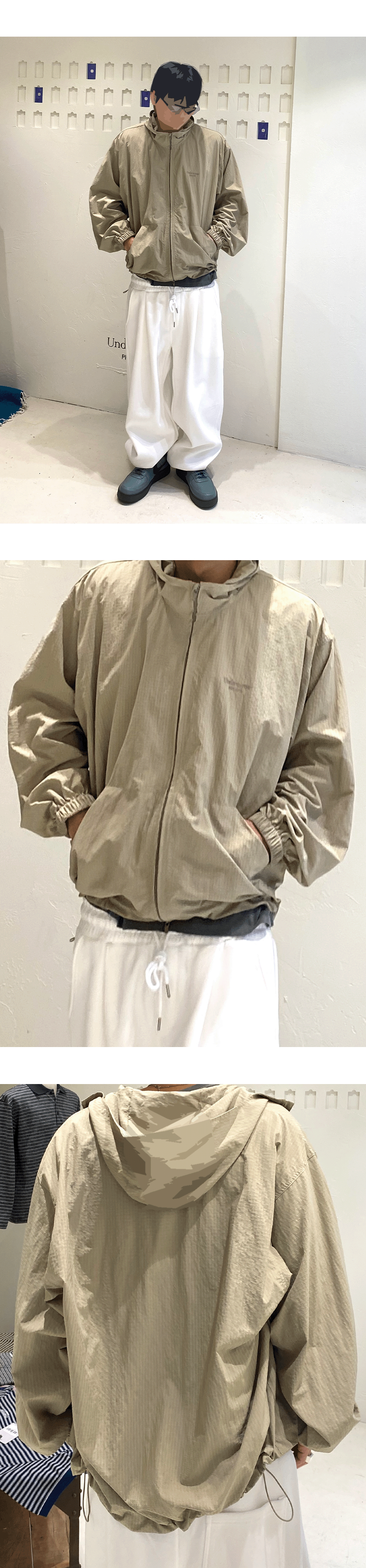 Mu.191 Classic Logo Micro Check Hooded Windbreaker Beige