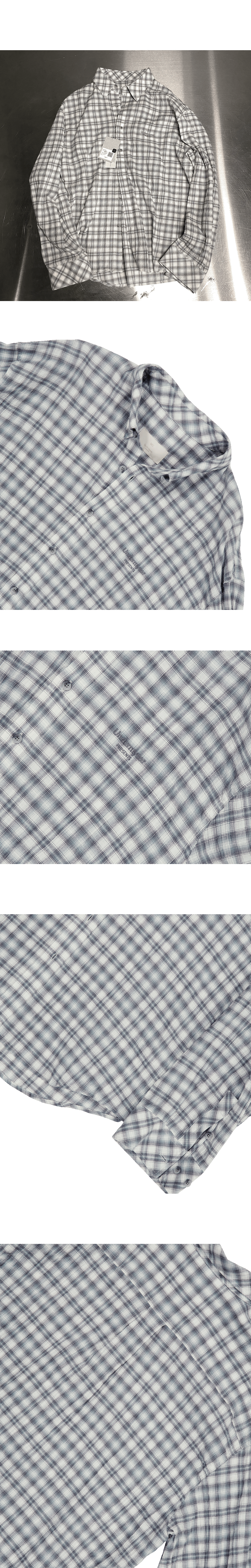 MU.37 Anti Fxxking Logo Play Basic Long Sleeve Check Shirts White Blue