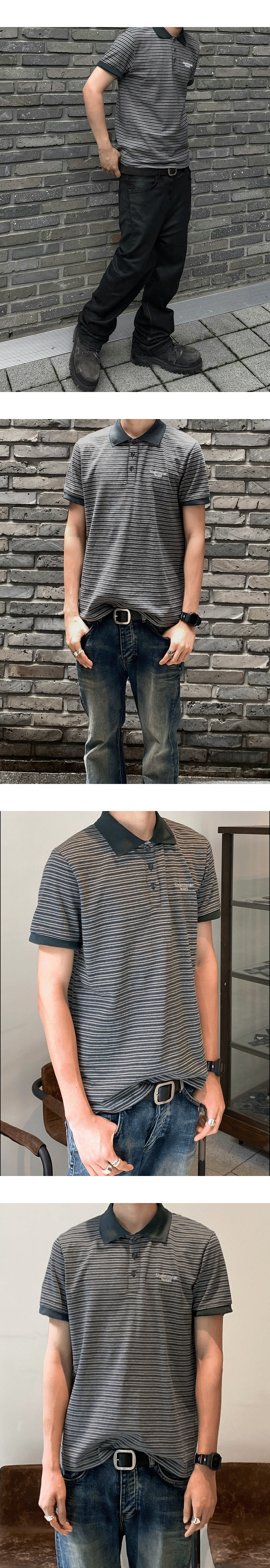 Mu.199 Classic Logo Retro Stripe Pk Shirts Charcoal / Gray
