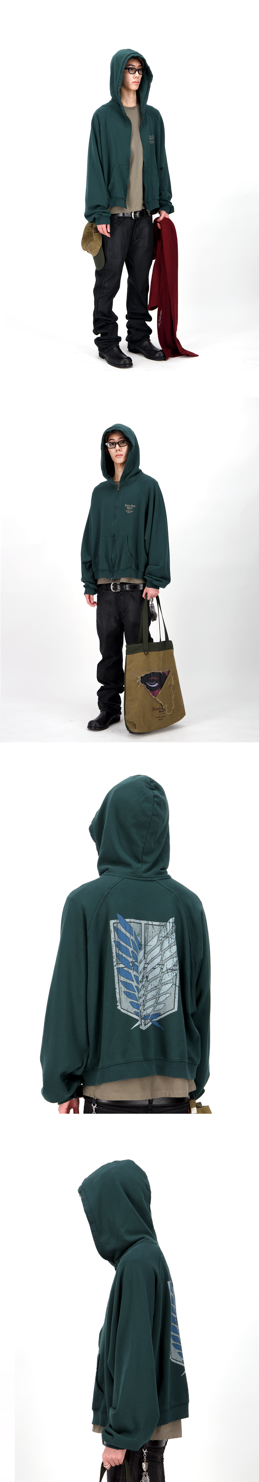 SURVEY CORPS CLOAK ZIPPED HOODIE - FOREST GREEN