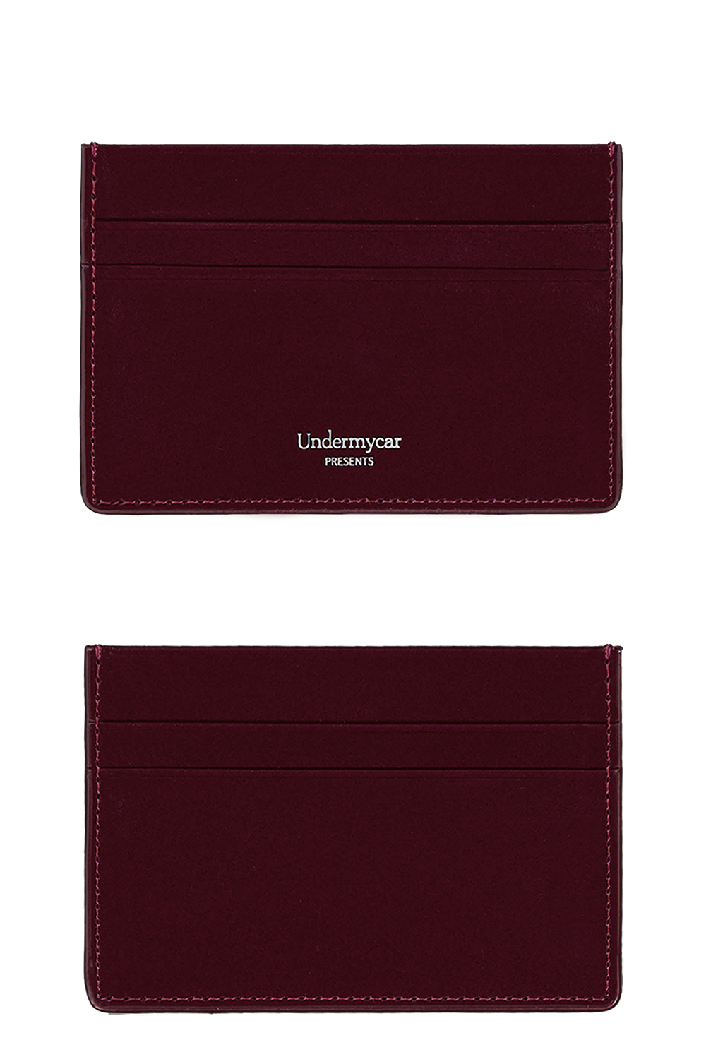 Mu.200 Classic Logo Glazed Leather Card Holder Burgundy