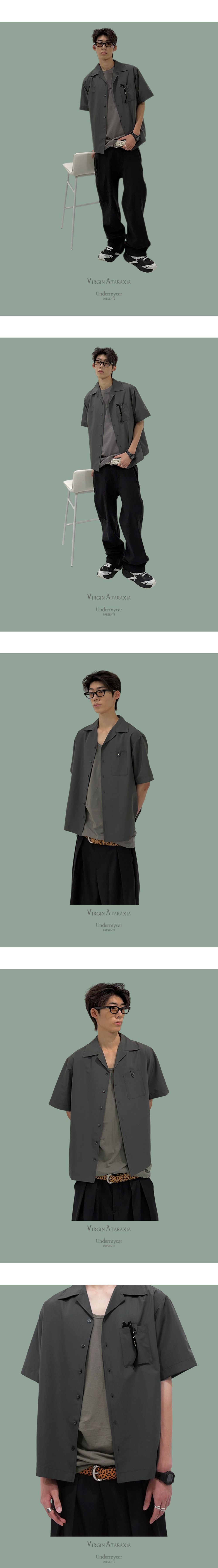 GLIDE OPEN COLLAR SHIRTS- TEAL GRAY