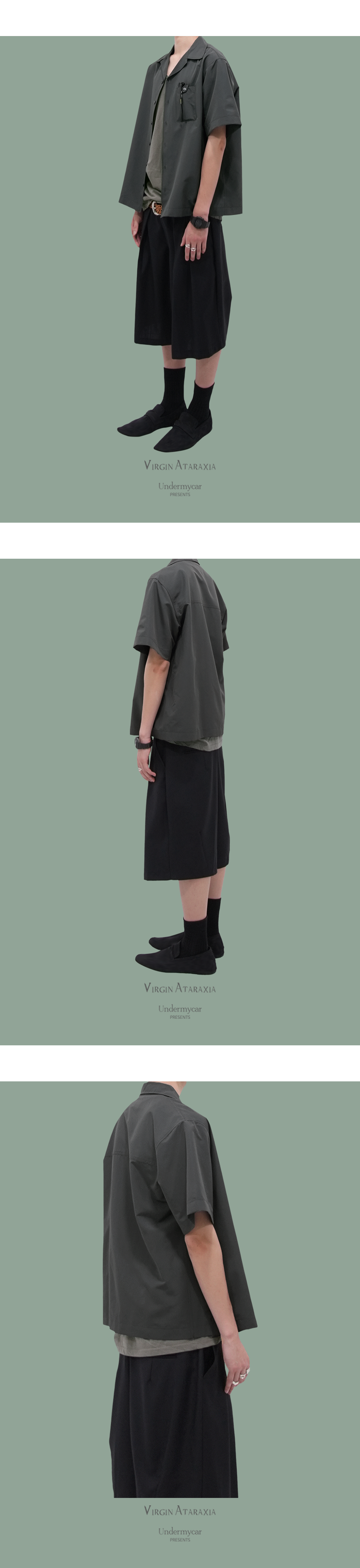 GLIDE OPEN COLLAR SHIRTS- TEAL GRAY