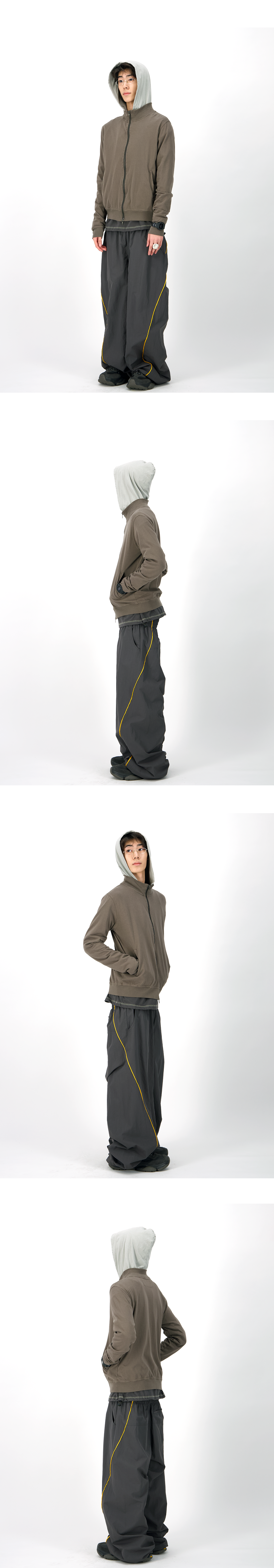 COLLAR FRAME HOOD ZIP-UP - ECRU GREIGE