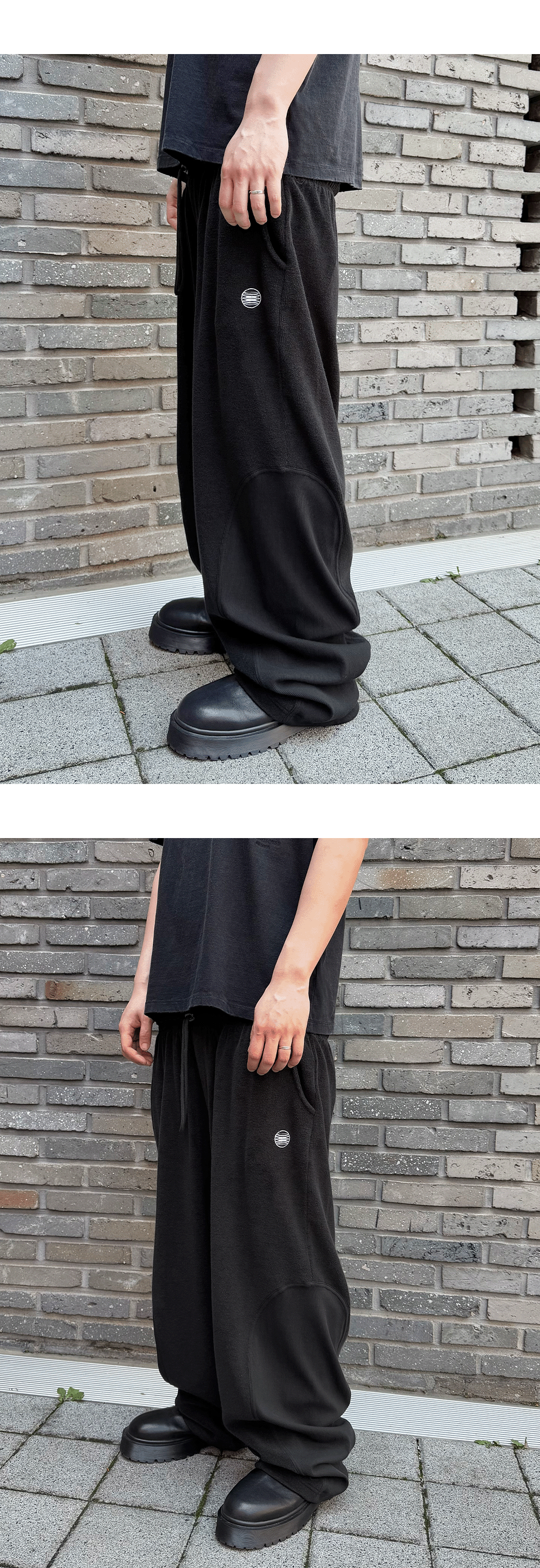 Mu.185 Circle Logo Baggy Terry Pants Black