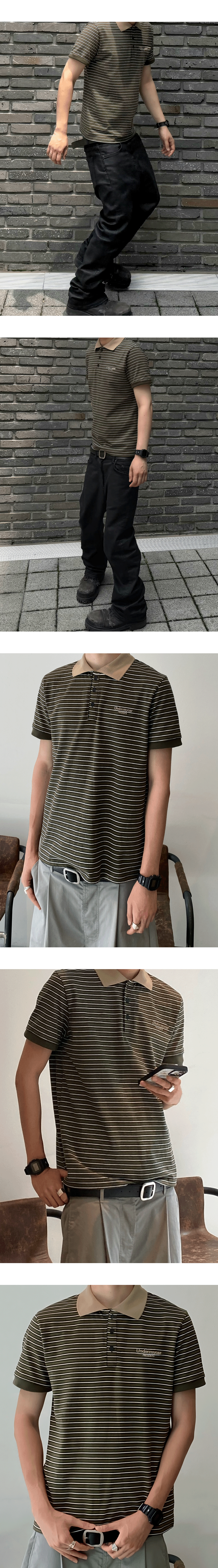 Mu.199 Classic Logo Retro Stripe Pk Shirts Olive / Khaki
