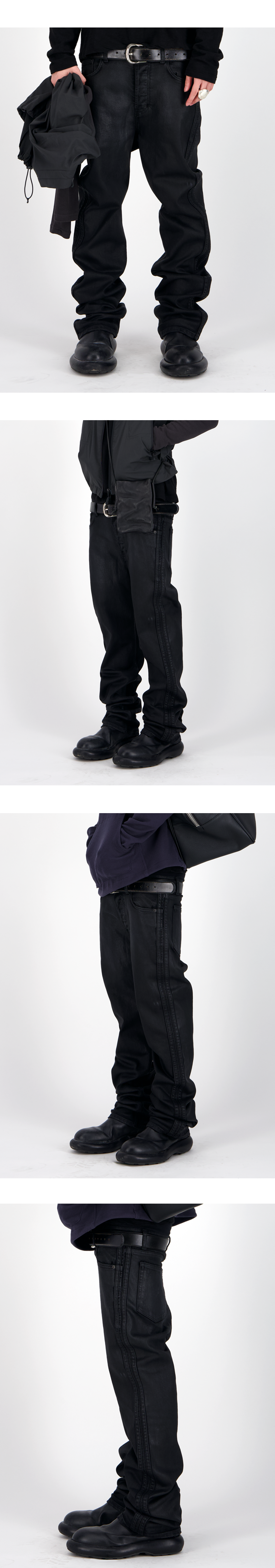 SIDE TRACK COATED BAGGY JEANS - COATED BLACK