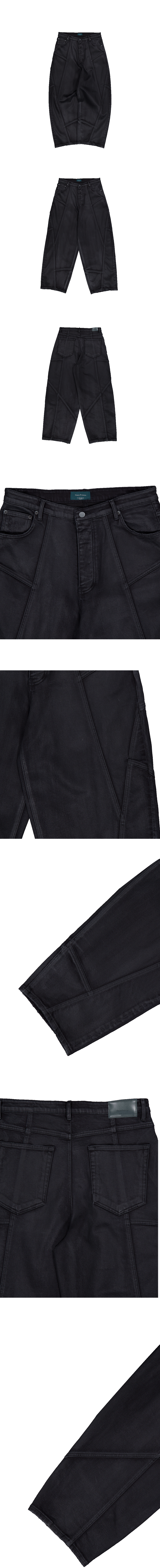 CROSS PANEL COATED BAGGY JEANS - CARBON BLACK