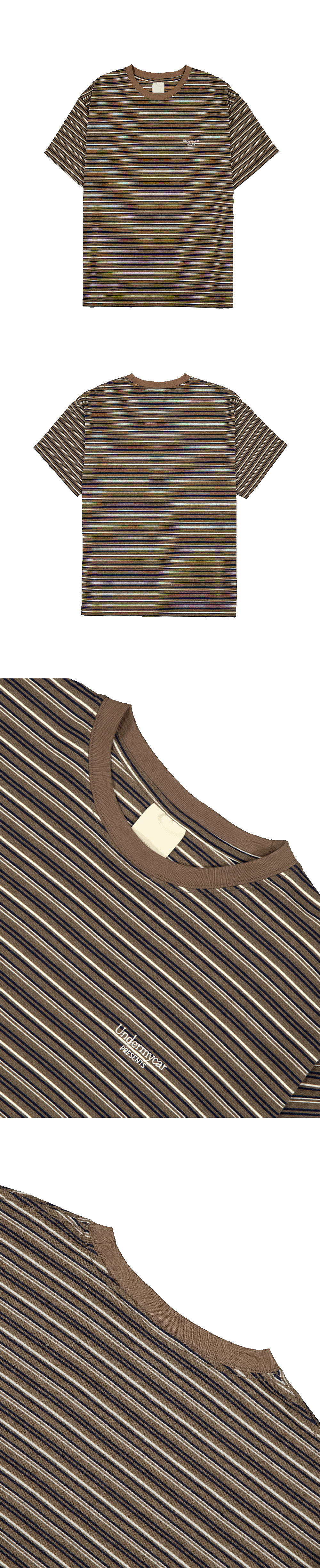 Mu.195 Classic Logo Brush Striped T-shirts Brown